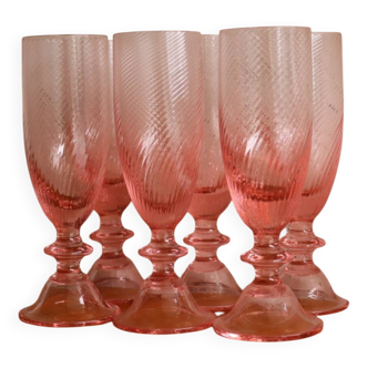 6 Italian pink crystal champagne flutes