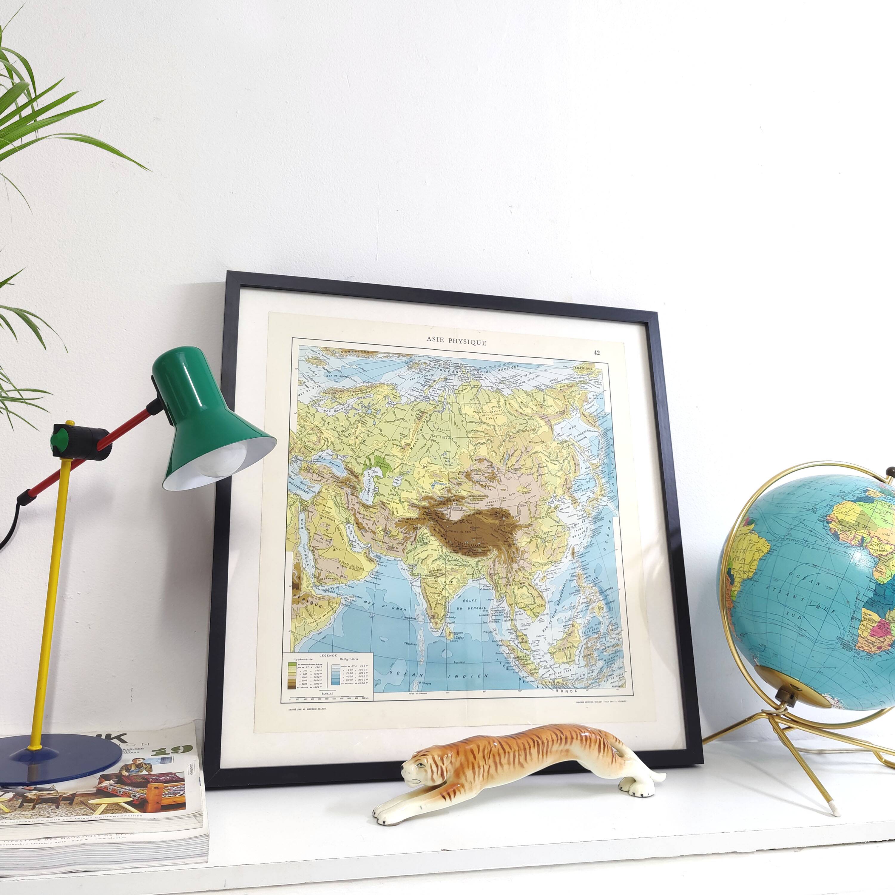 Vintage map Asia China Japan USSR India 43x43cm from 1950