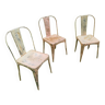 Set of 3 early 20th century patinated Tolix bistro garden stacking chairs