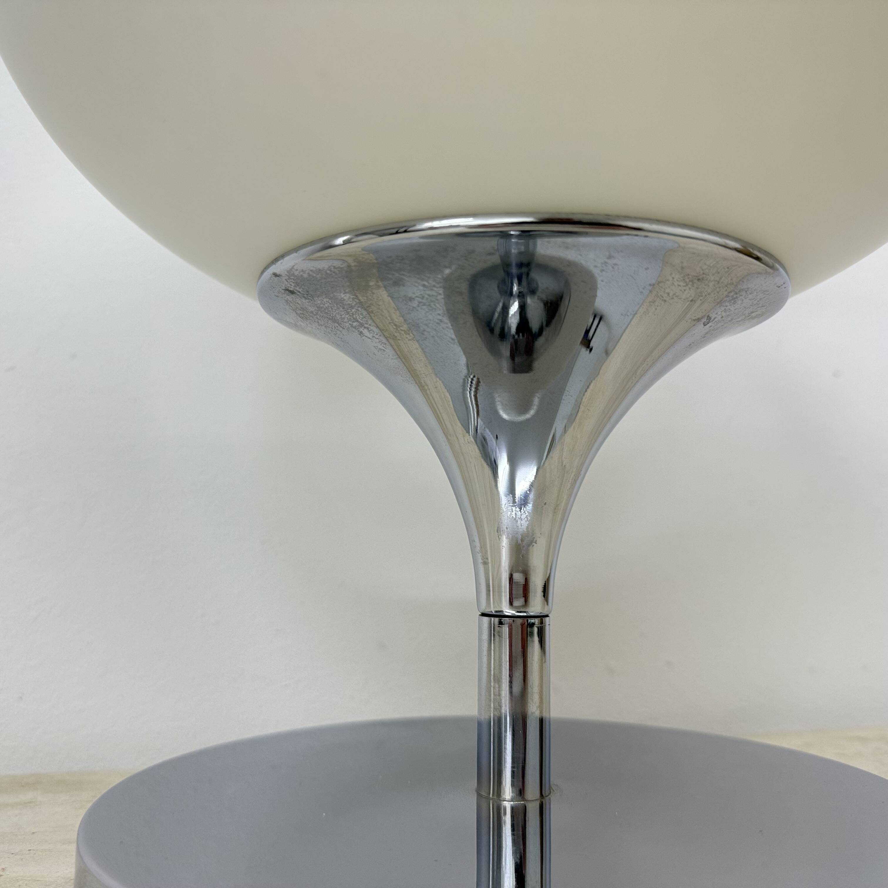 Opaline glass chromed steel & cast iron Space Age lamp by Kaiser Leuchten,
