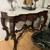 Console in carved solid oak and marble top