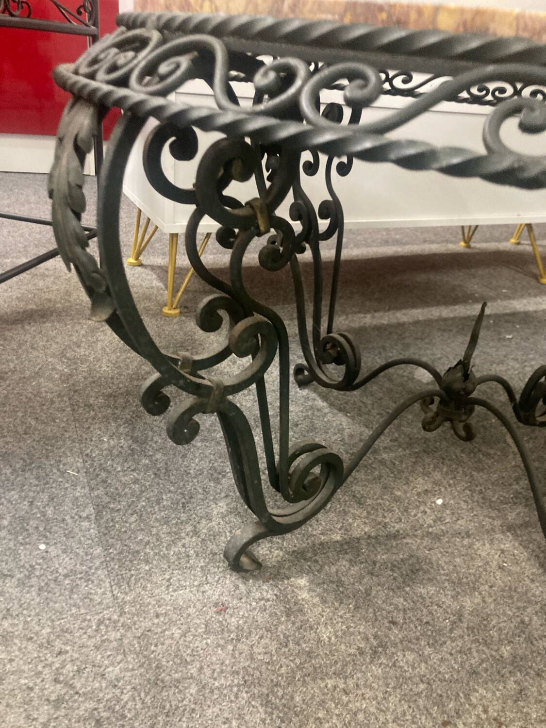 wrought iron and marble coffee table