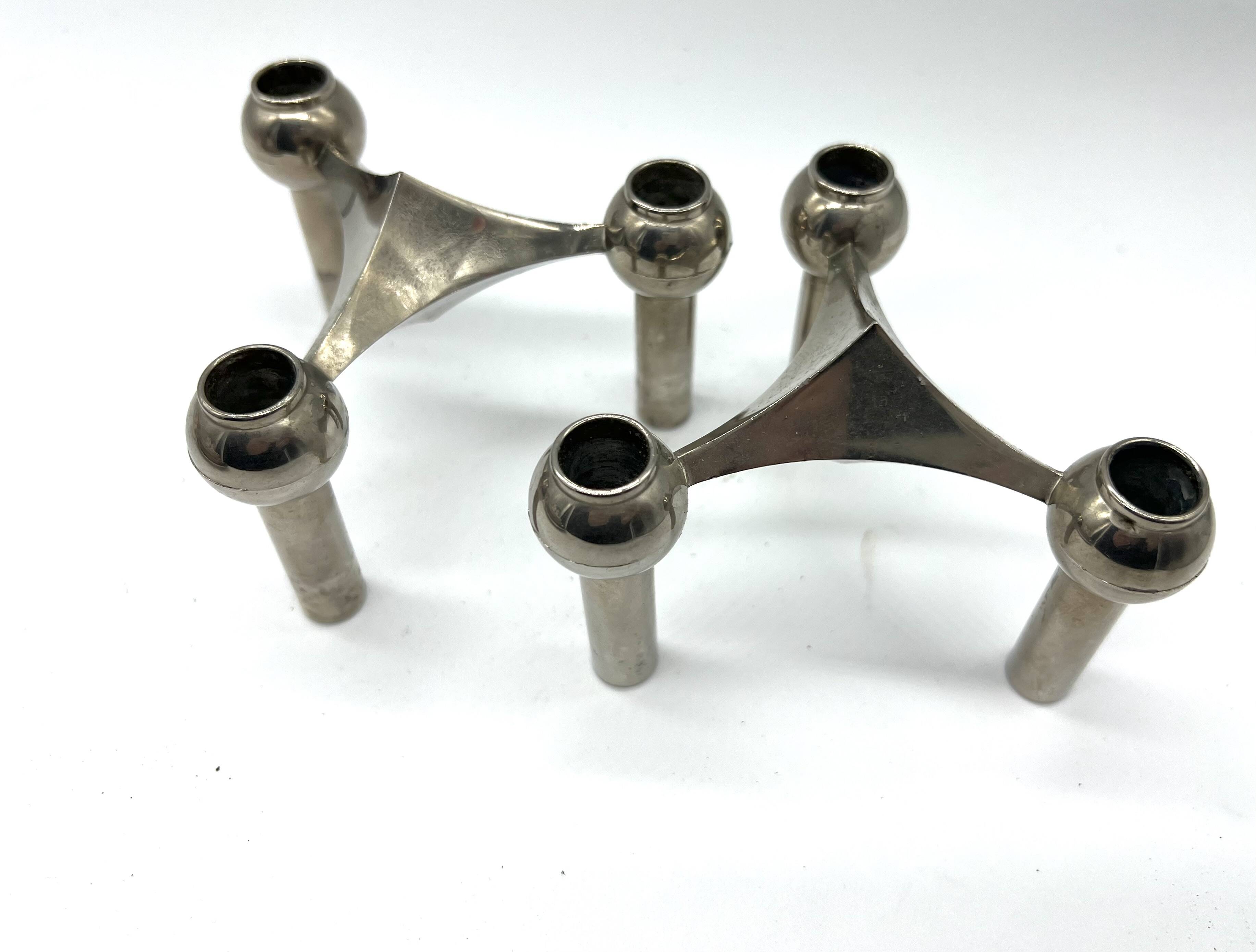 Pair of Nagel modular candlesticks – German Space Age design – Metal