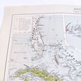 Carte les Antilles mer des Caraïbes archipel vintage de 1950