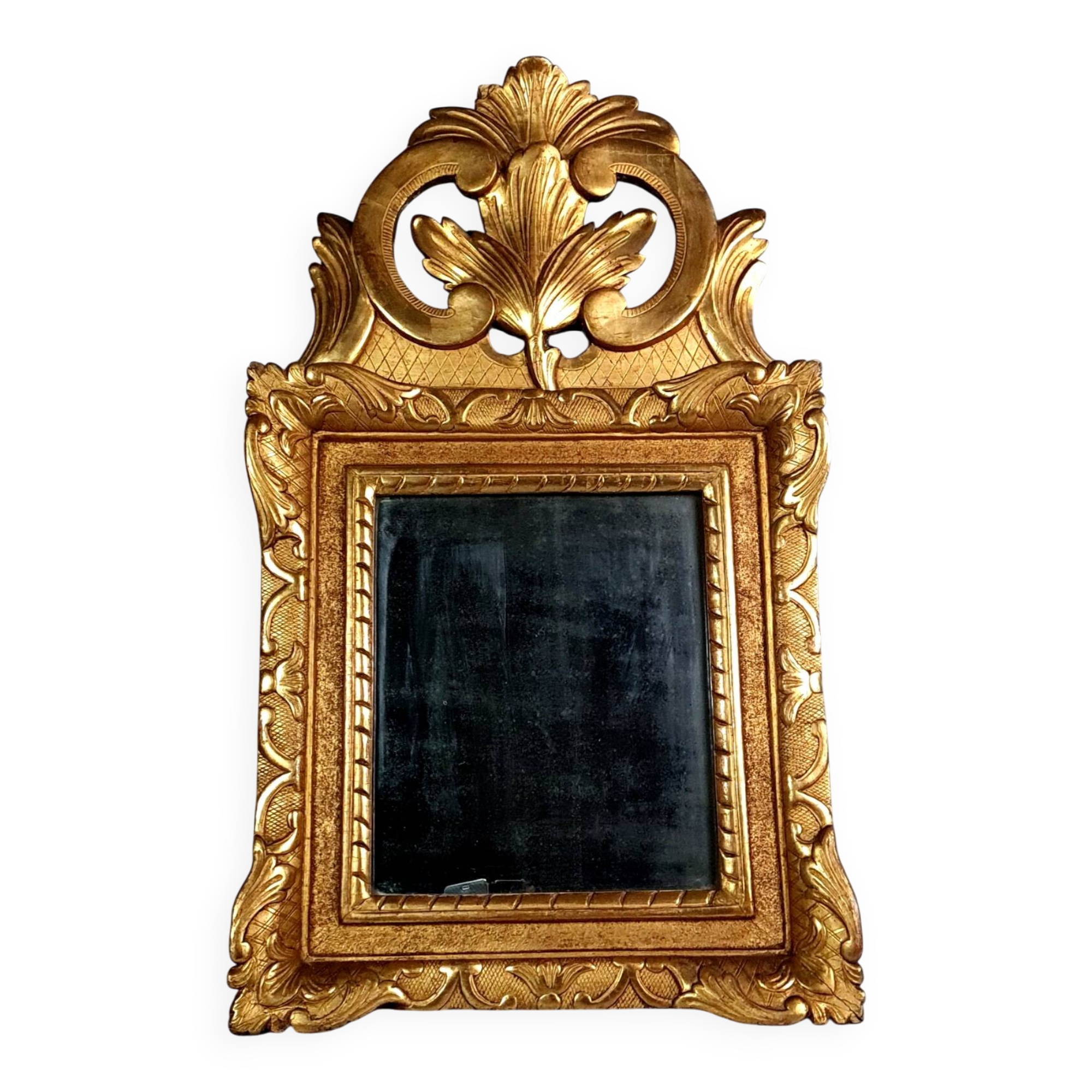 Ancien miroir à fronton bois sculpté dorure d'origine 67x39,5 cm C727 S