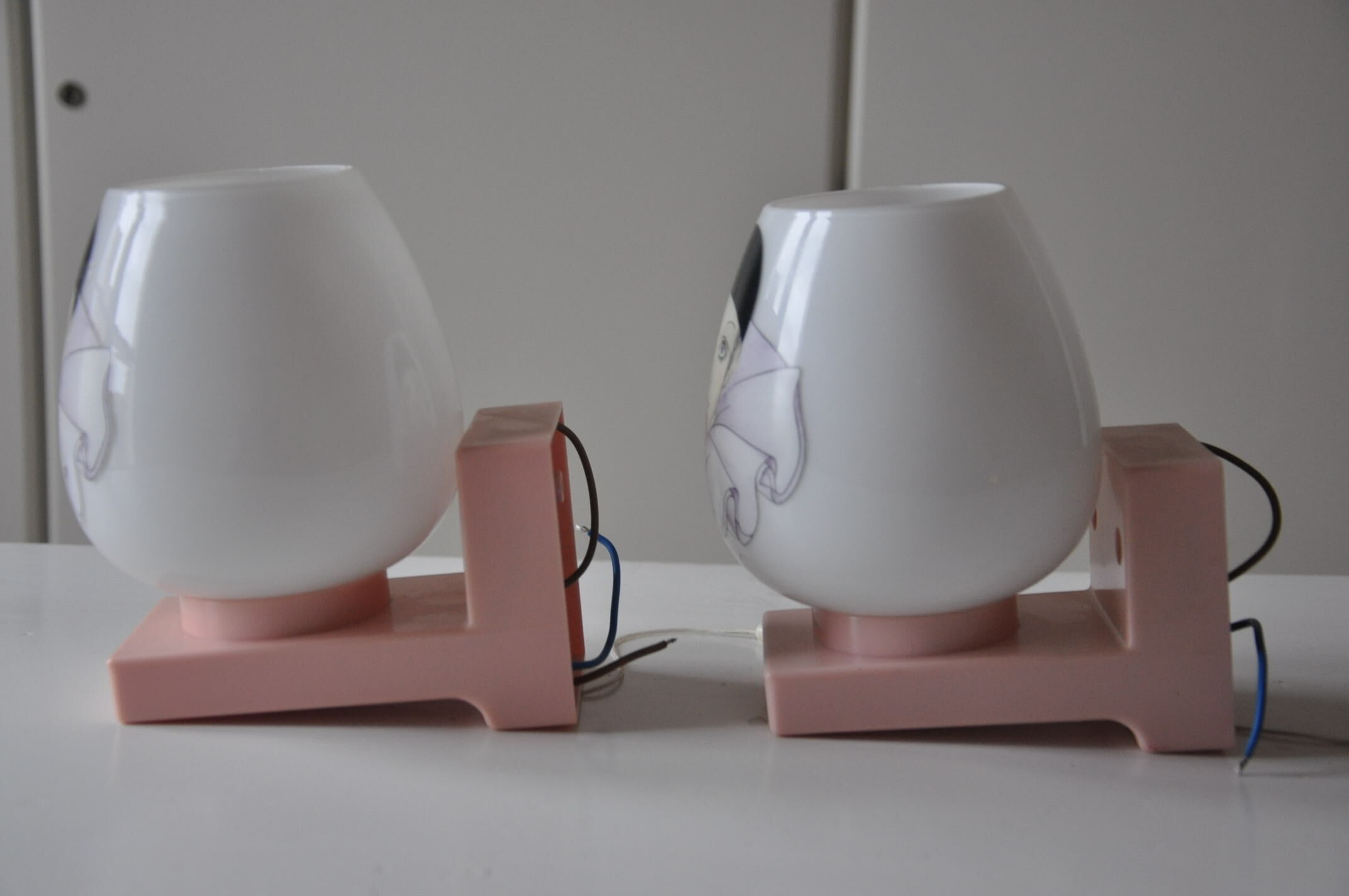 Pair of vintage wall lamps opaline child
