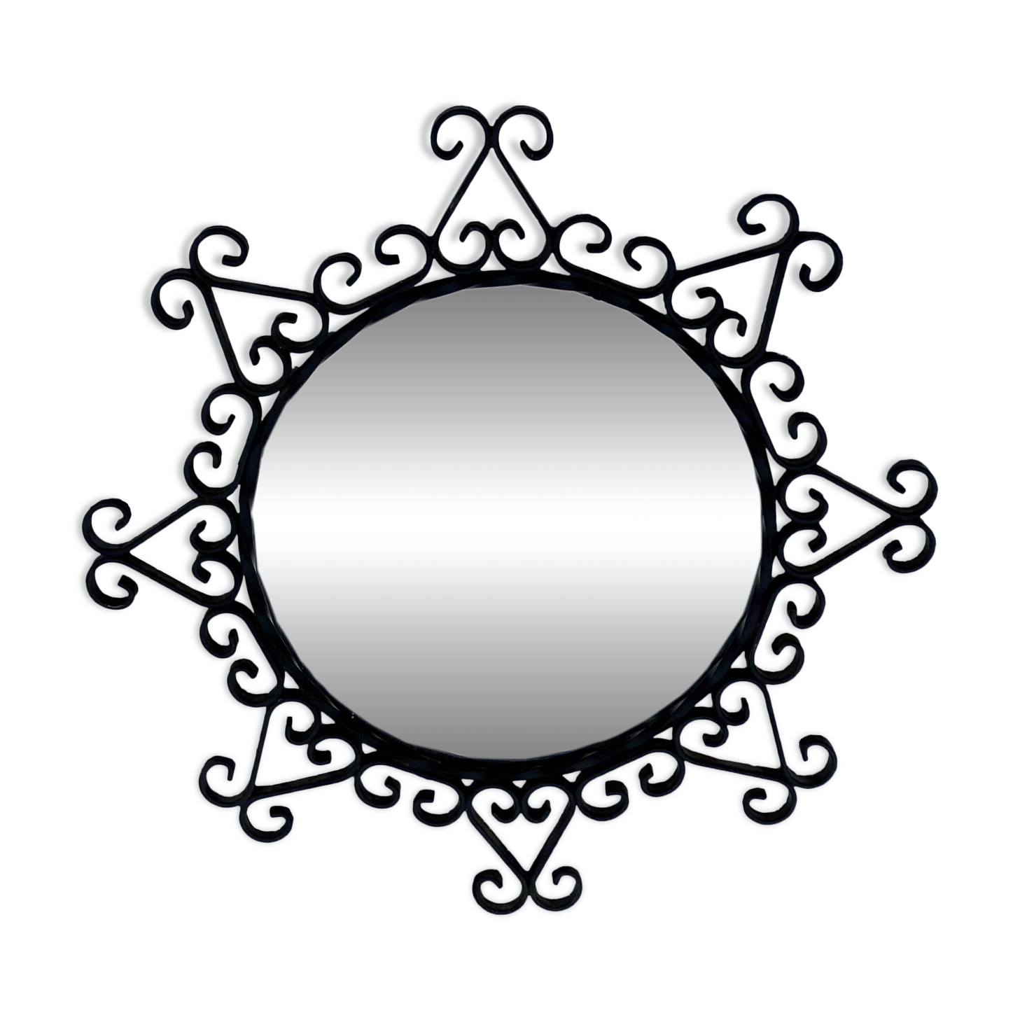 Vintage 1950s round metal mirror in the style of Chaty