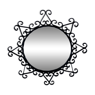 Vintage 1950s round metal mirror in the style of Chaty