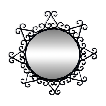 Vintage 1950s round metal mirror in the style of Chaty