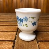 Set of 4 white opaline glass egg cups blue flower decor france vintage #a519