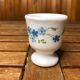 Lot de 4 coquetiers verre opalin blanc décor fleur bleu france vintage #a519