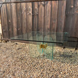 Table basse en verre et connecteurs en laiton par peter ghyczy