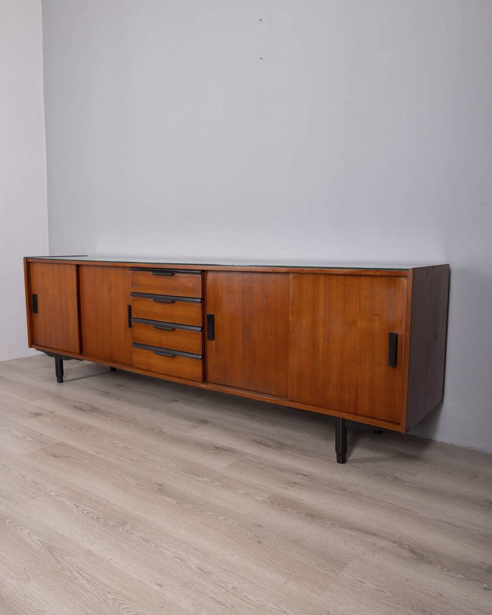 Vintage 1960s Italian-design wood and glass sideboard