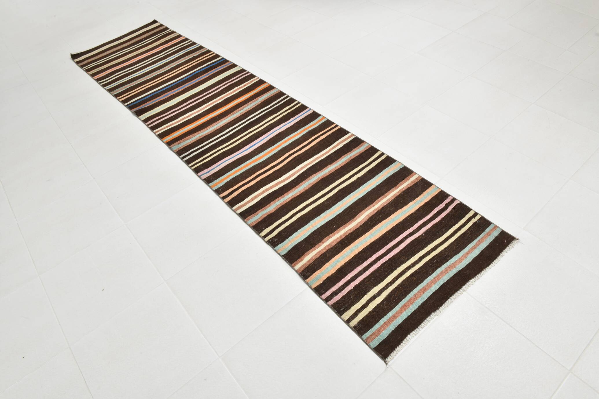 Tapis Kilim à rayures marron et beige