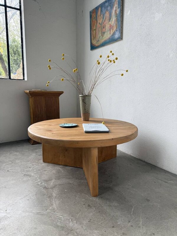 Table basse moderniste ronde en orme, années 50