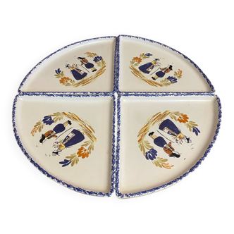 Set of 4 white ceramic crepe plates with vintage Quimper decor