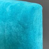 Ton, Thonet arm less rocking chair in blue velvet upholstery