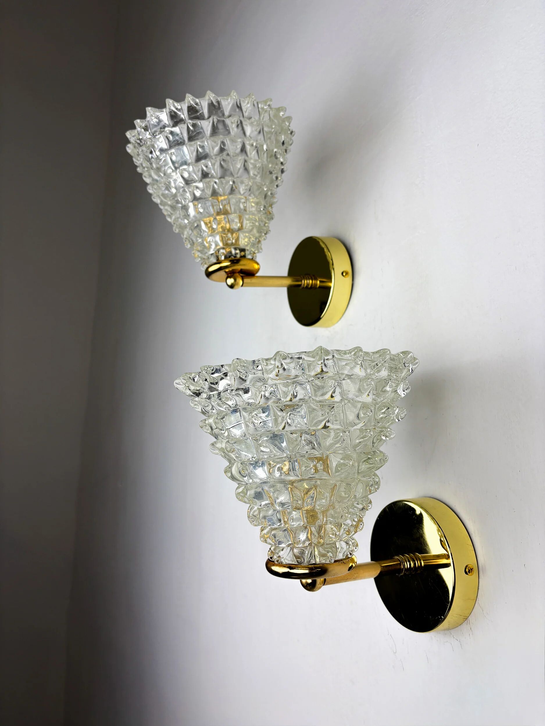 Pair of Mid-Century Barovier & Toso "Rostrato" Murano Glass Wall Lamps, Italy 1960s