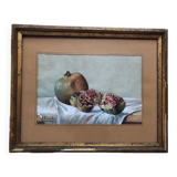 Watercolor "les grenades" signed e. fournillier 1915, in gilded wood frame, still life, perpignan 66