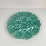 Large oyster plate Gien, slipware, turquoise, 1960-70