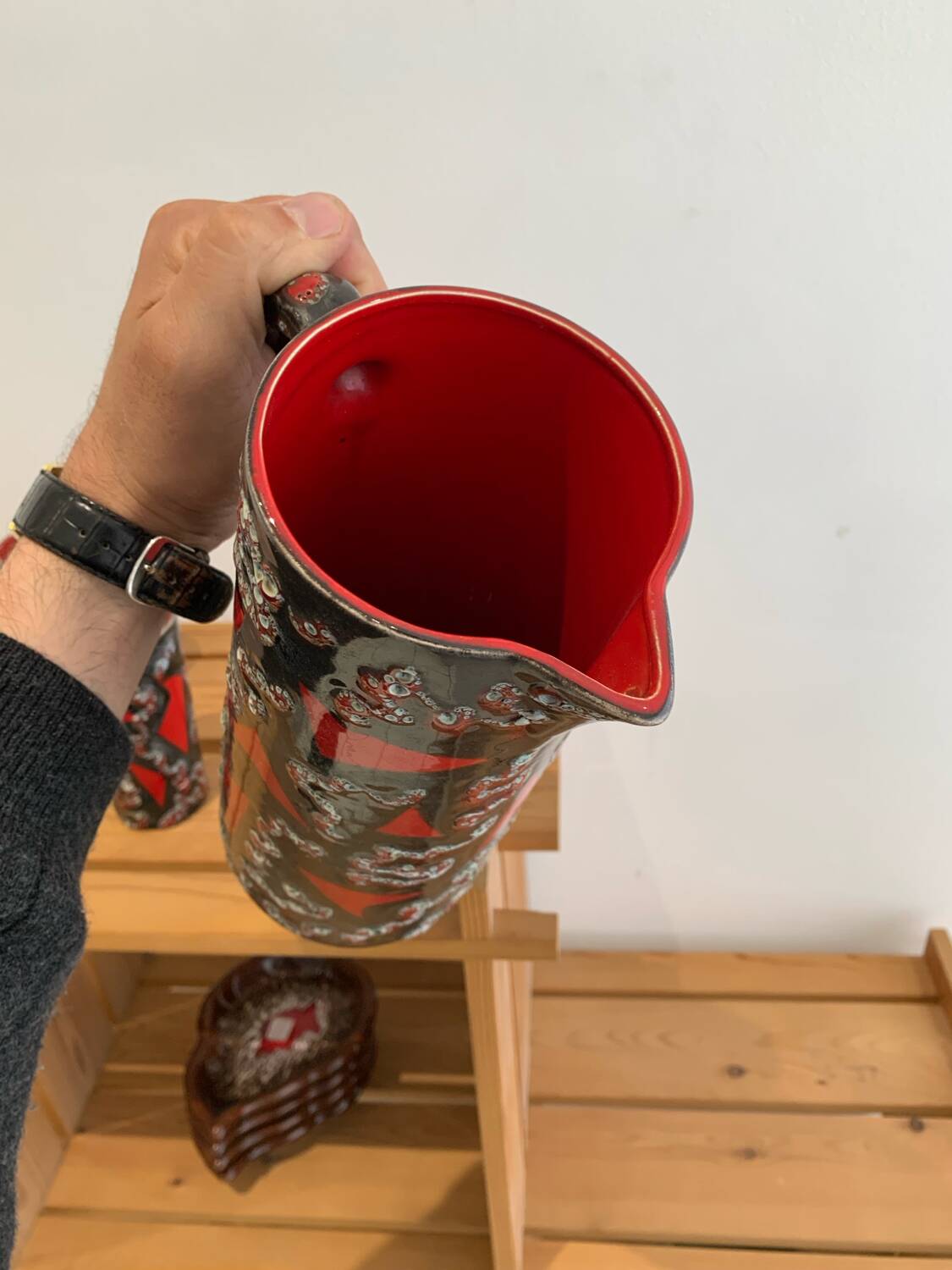 Vintage Ceramic Fat Lava Glass Pitcher