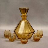 Art Deco Moser liqueur set in frosted orange glass