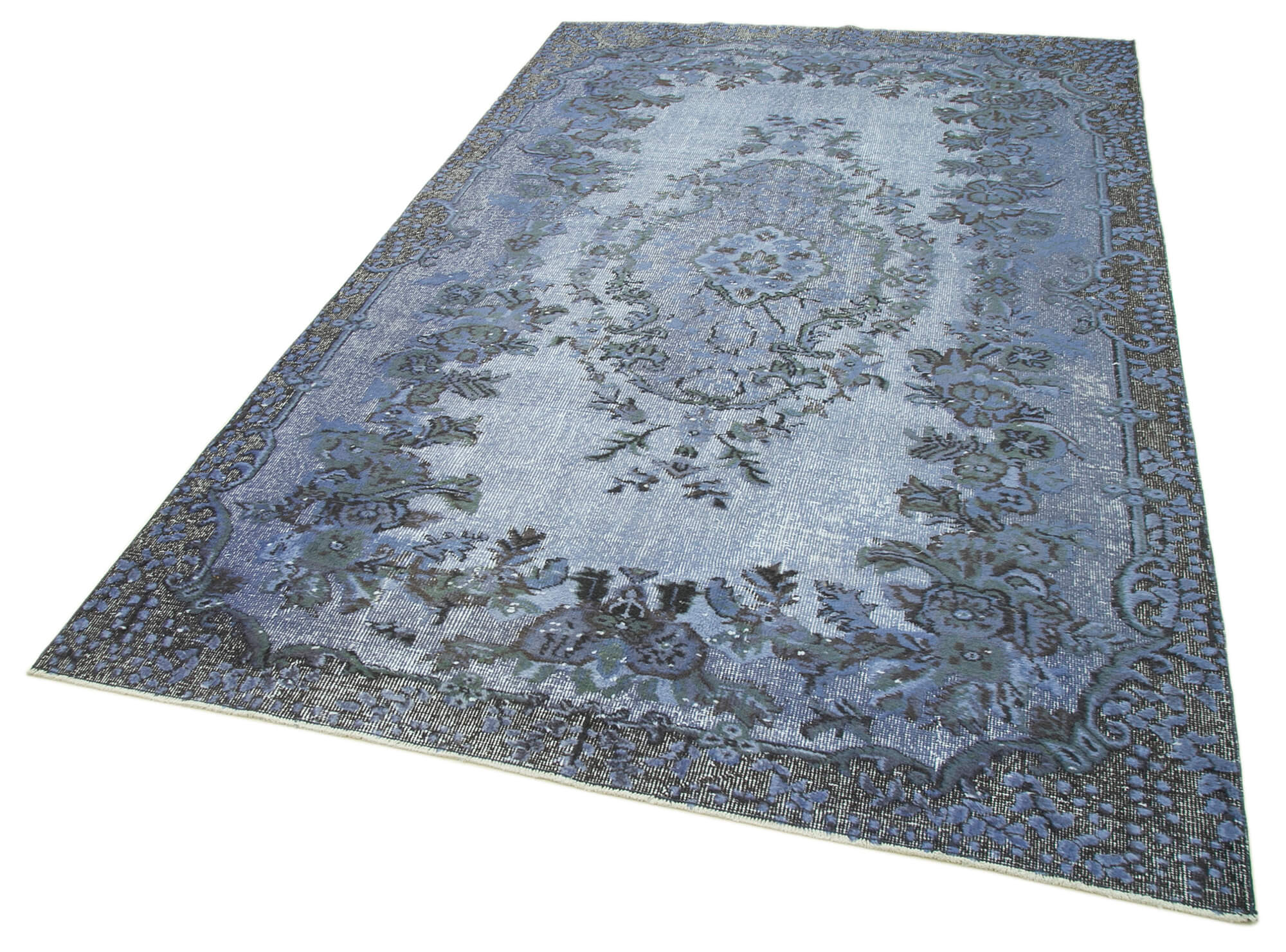 Hand-knotted vintage turkish 1970s 175 cm x 284 cm blue carpet