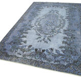 Hand-knotted vintage turkish 1970s 175 cm x 284 cm blue carpet
