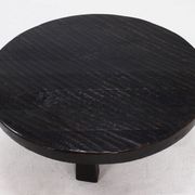 Brutalist Solid Stained Oak Round Tripod Coffee Table 1970s