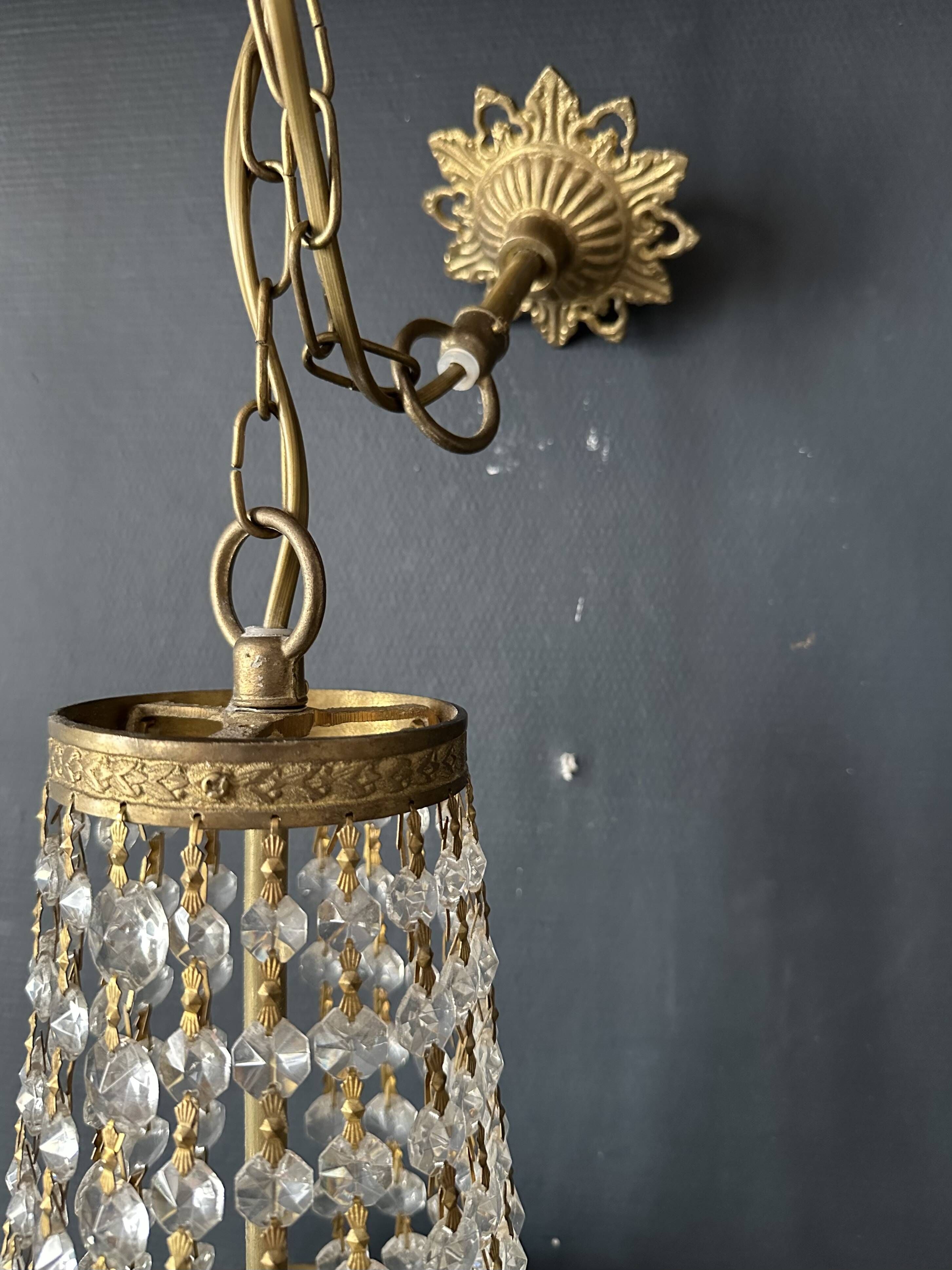 Golden bronze hot air balloon chandelier with glass pendants, mid-20th century.