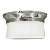 Lustre en chrome et verre opalin Bauhaus des années 1930, Tchécoslovaquie