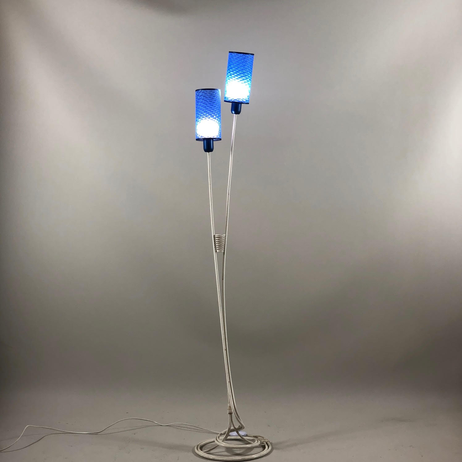 White lamppost blue lampshade 1960s