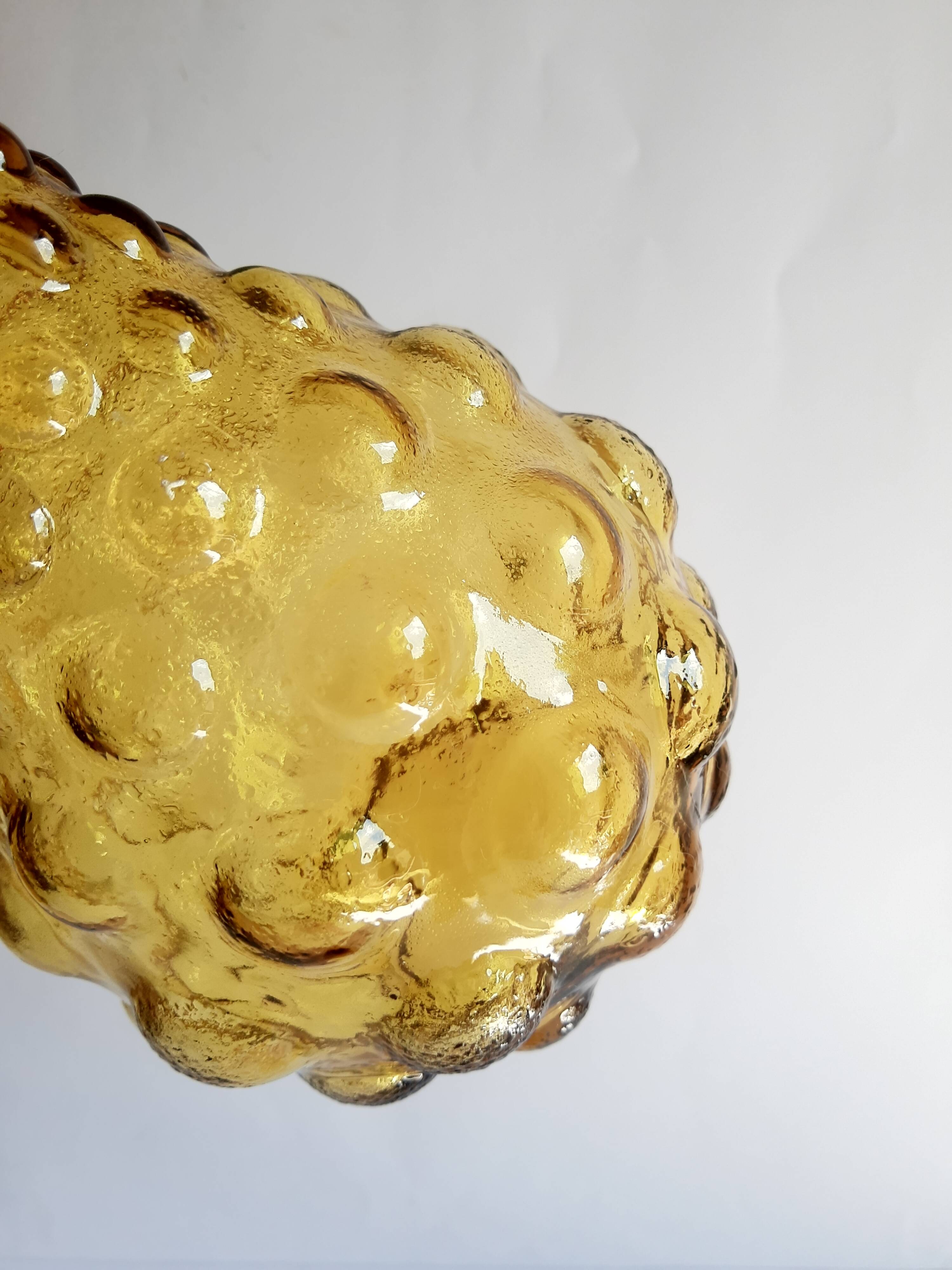 Italian carafe amber yellow glass vintage bubbles