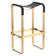 Contemporary classic bar stool with a vintage brass metal finish and black leather.