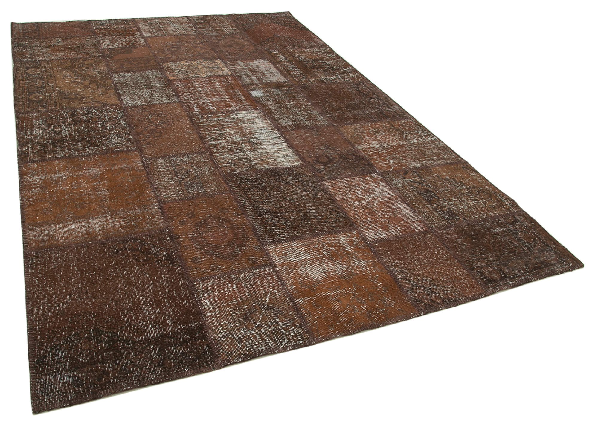 Handwoven anatolian contemporary 204 cm x 302 cm brown patchwork rug