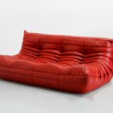 Togo sofa vintage red leather by Michel Ducaroy for Ligne Roset