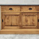 Furniture two sliding doors waxed pine above black patina