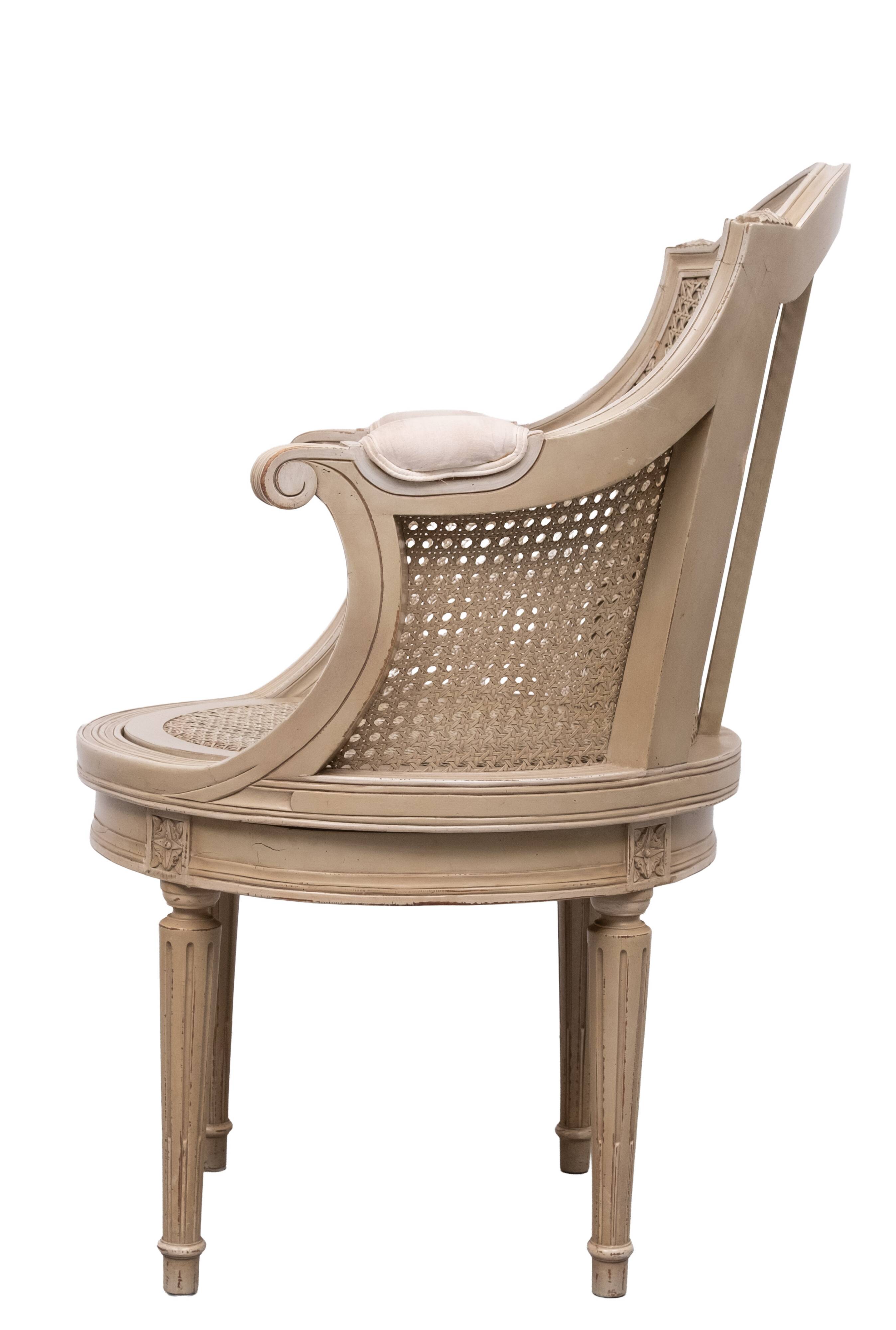 Louis XVI style barrel Cane Office desk chair rotatable