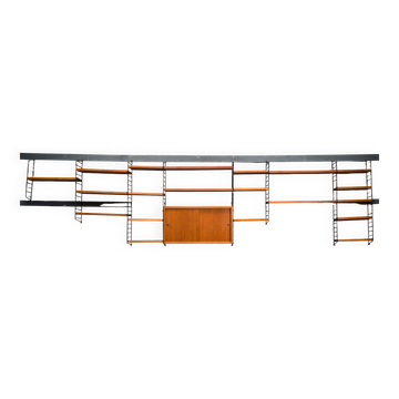 Modular Teak Wall Shelf by Nils Strinning for String, 1960s, Set of 29