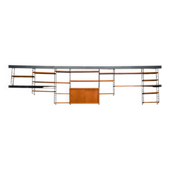 Modular Teak Wall Shelf by Nils Strinning for String, 1960s, Set of 29