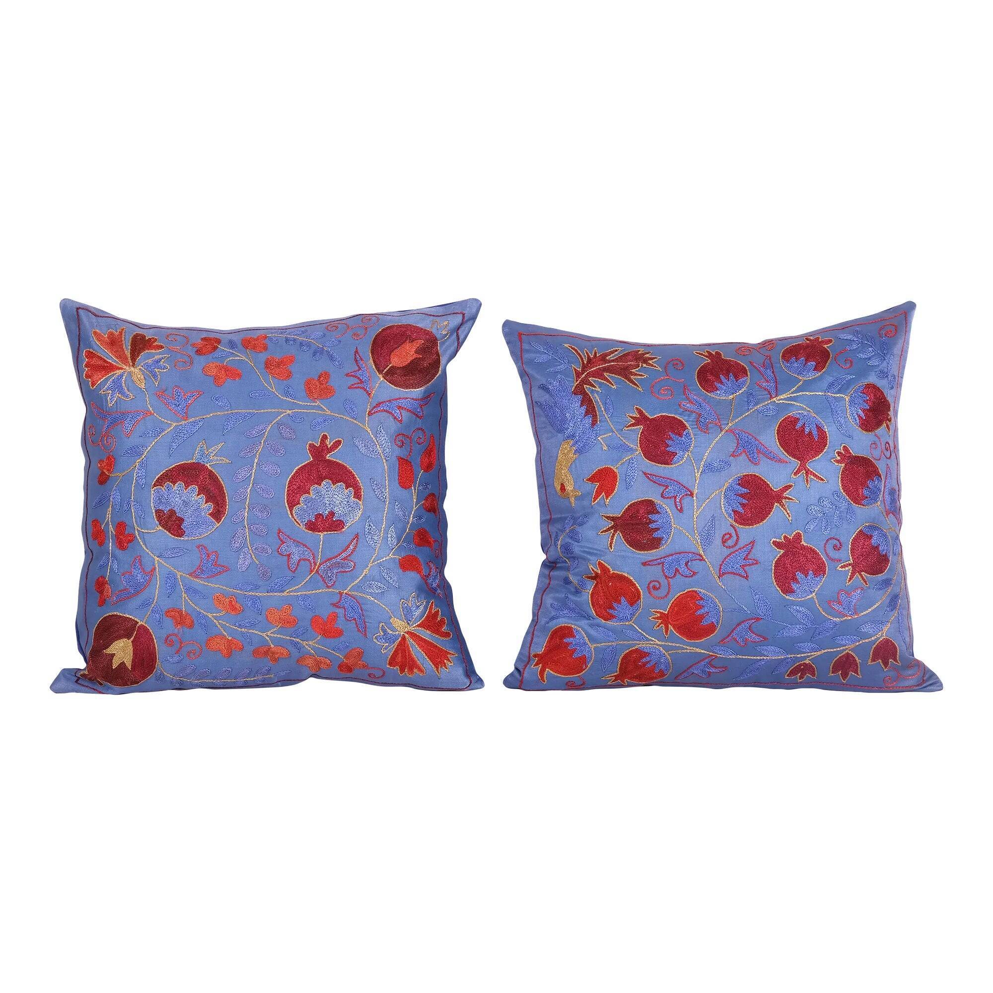 Lot de 2 housses de coussin brodées vintage 43x43 cm