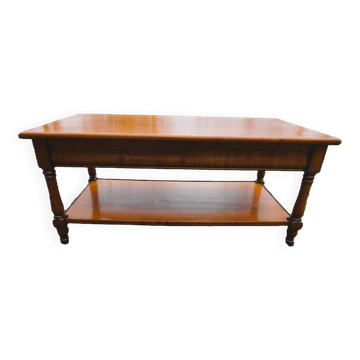 Table basse à 2 plateaux et 2 tiroirs en merisier massif