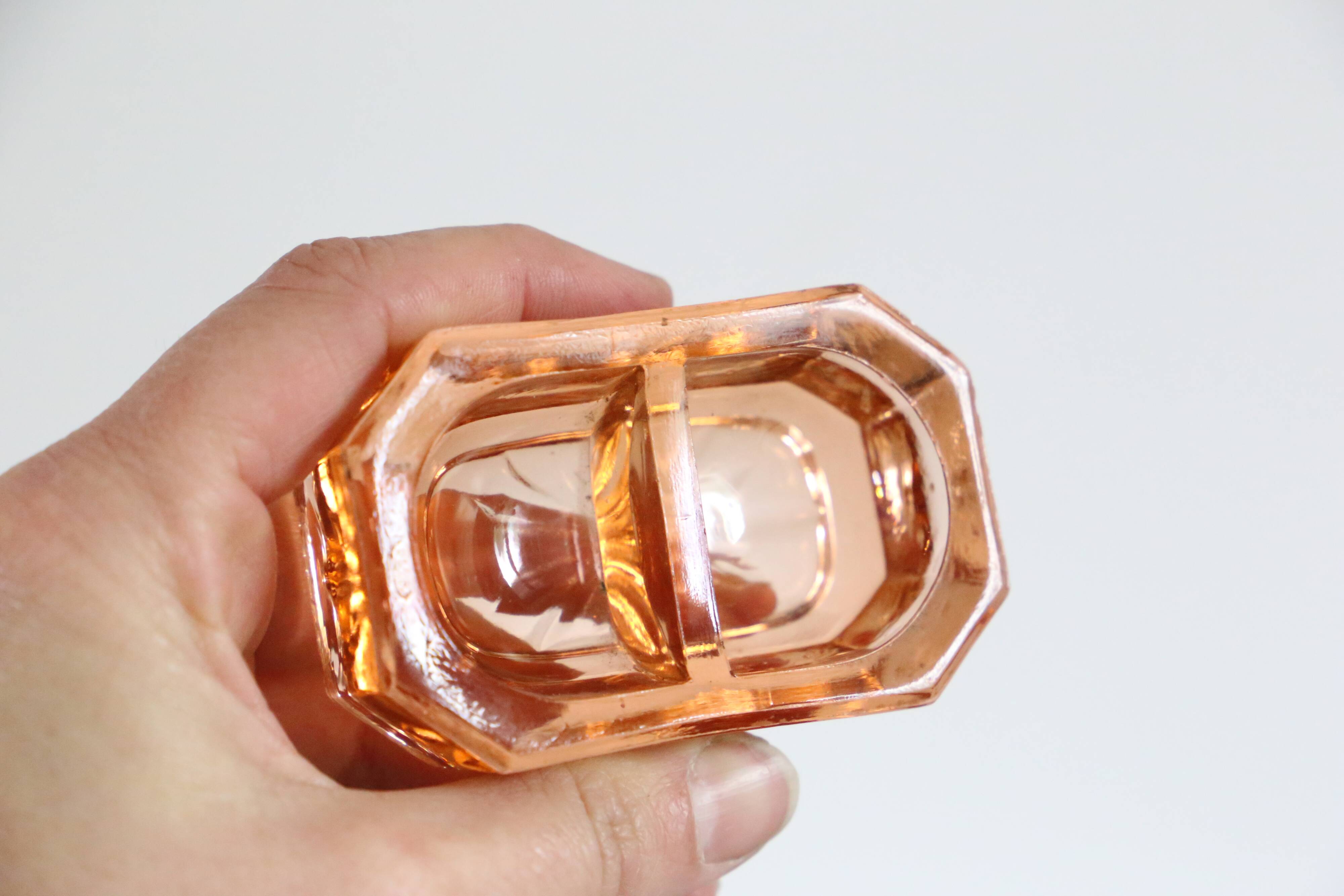Authentic French vintage pink glass salt and pepper set