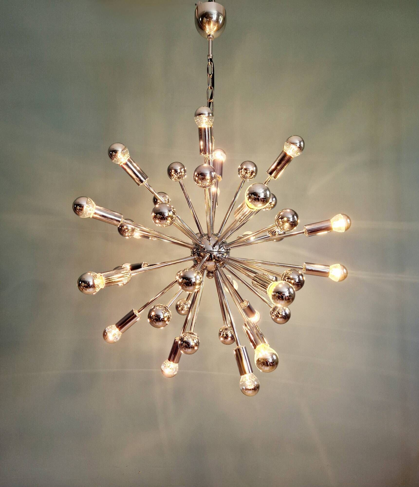 Lustre Sputnik XXL en métal chromé, années 70