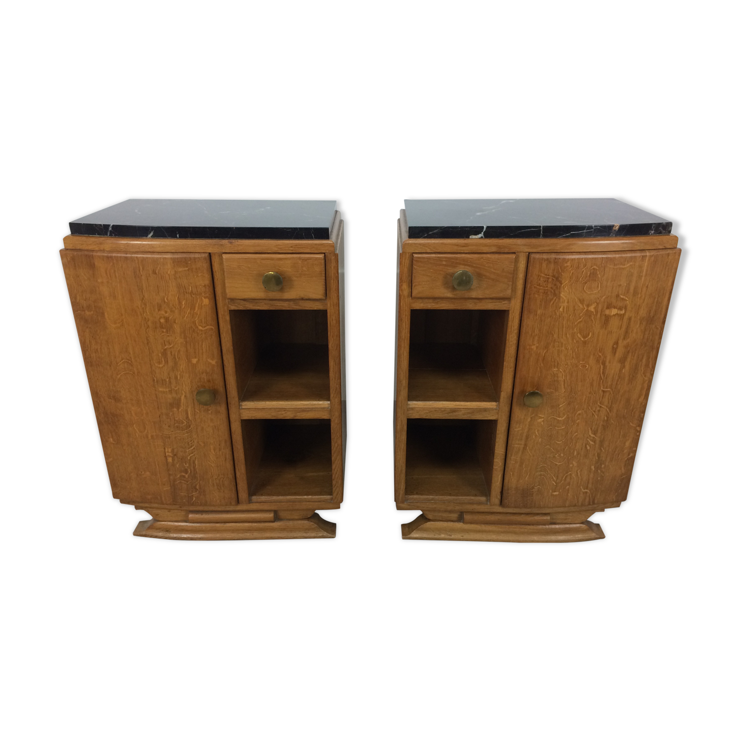 Pair of bedside tables art deco style marble black portor