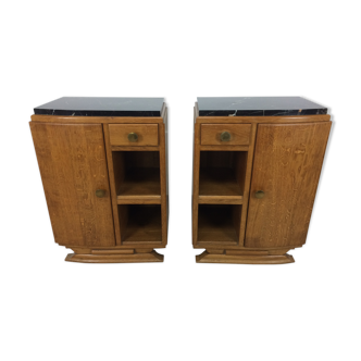Pair of bedside tables art deco style marble black portor