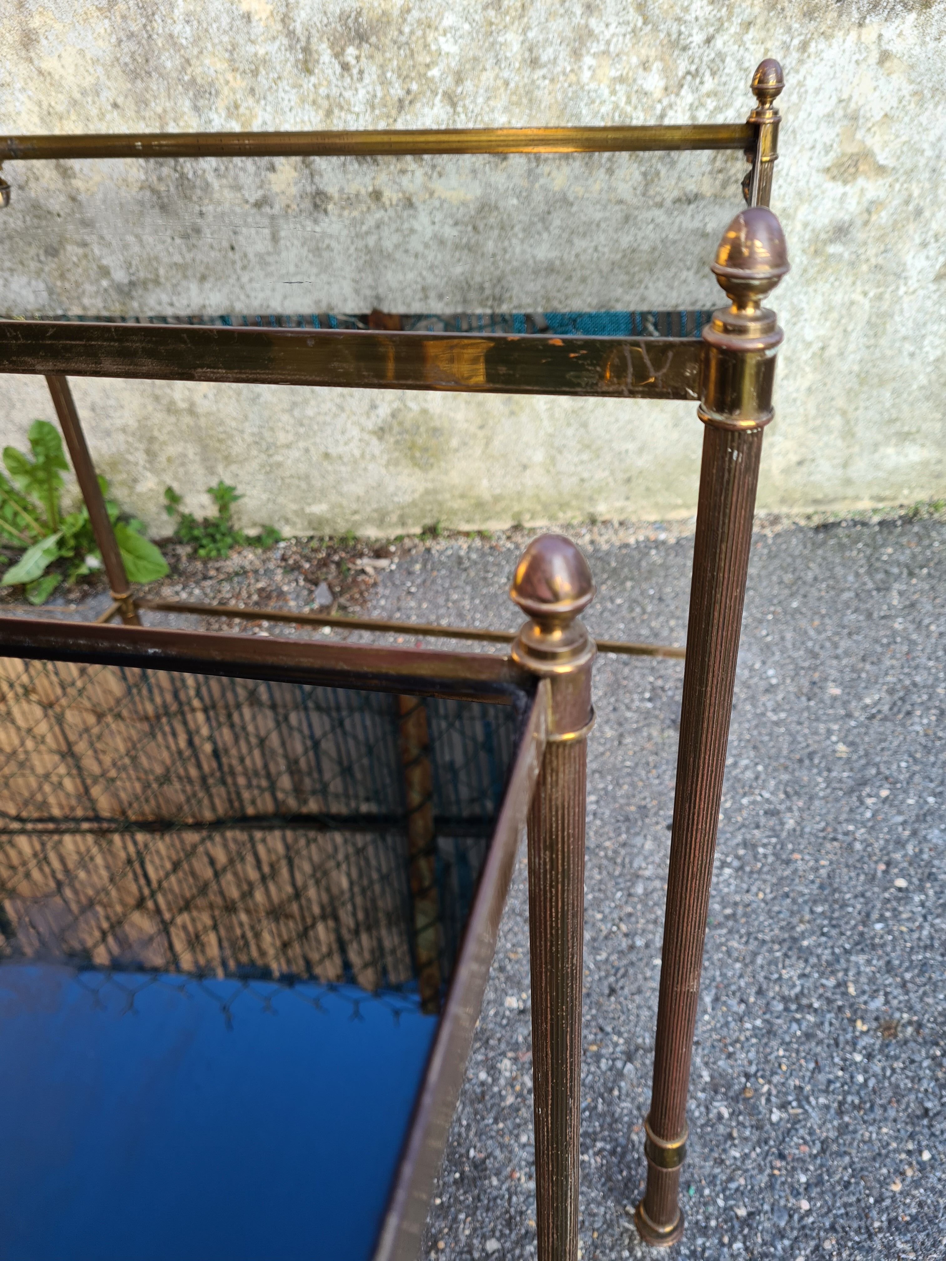 2 brass trundle tables and vintage black glass