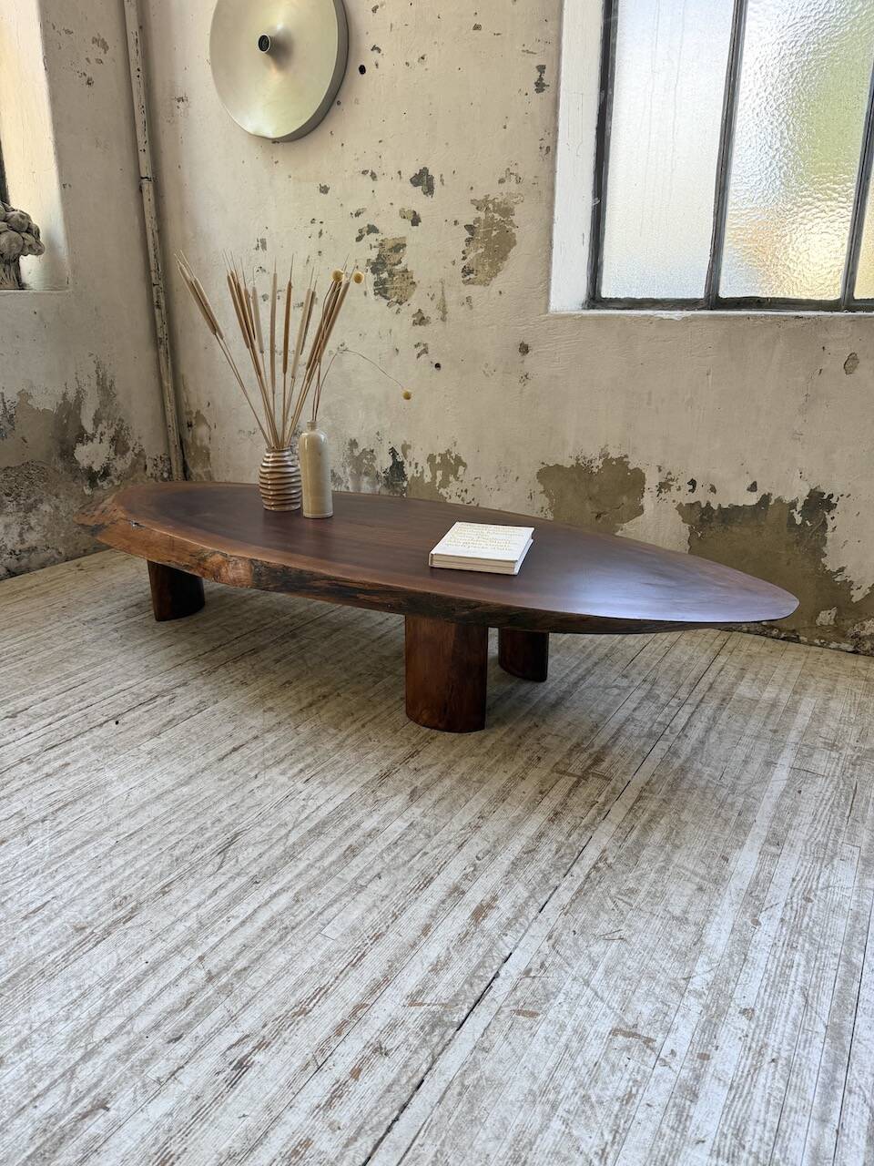 Table basse années 50 plateau bois exotique XXL
