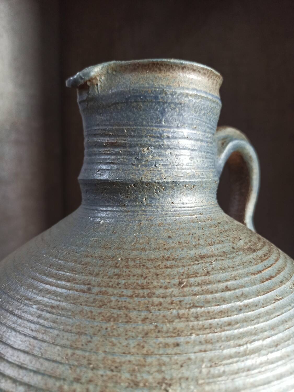 Vintage large pitcher vase in artisanal stoneware.