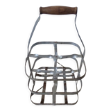 Antique metal bottle holder with wooden handle